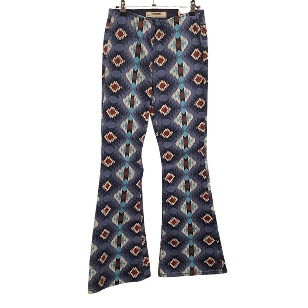 Rock & Roll Denim Aztec Print Flare Leg Boho Jeans Pull On High‎ Rise 29x32